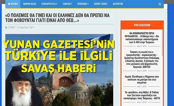 Yunan Gazetesi’nin Türkiye ile ilgili savaş haberi 