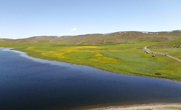 Yeşilin, mavinin ve sarının buluştuğu Van Keşiş Gölü hayran bırakıyor
